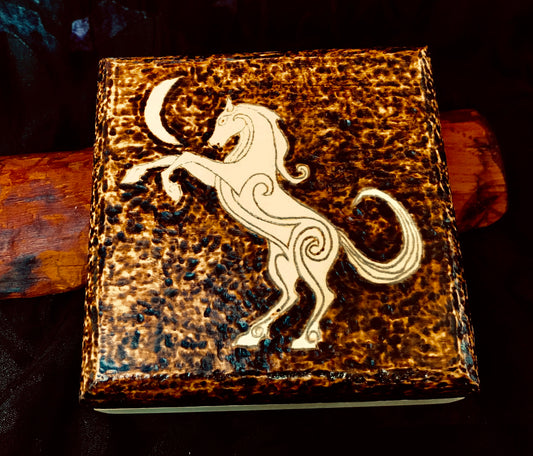 Rearing Celtic Horse Pyrographed Box