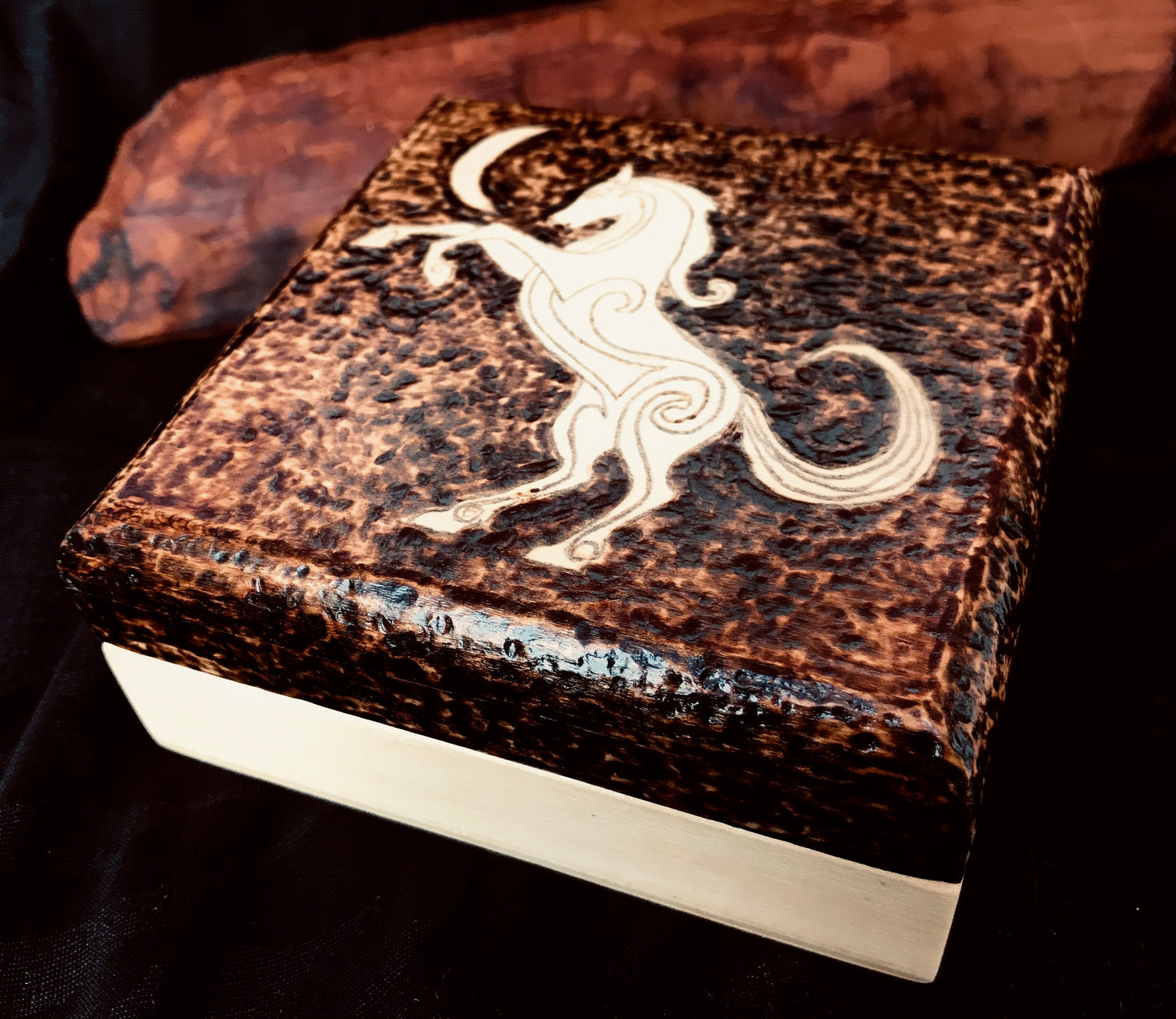 Rearing Celtic Horse Pyrographed Box